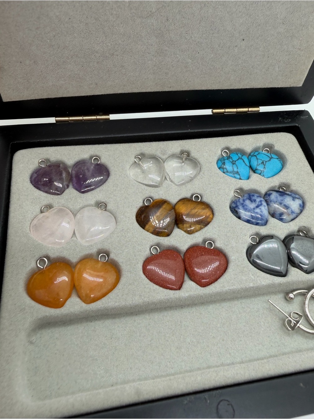 Heart Gemstone earring charm Set - Multi-Color Semi-Precious Charms